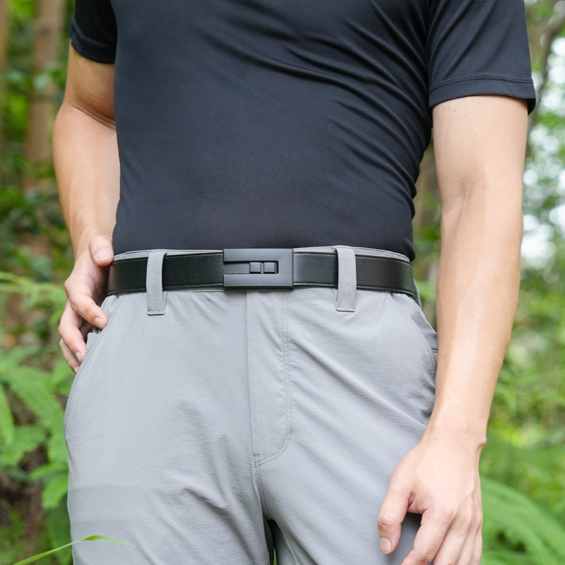 GUGETI Men's Leather Belt with Slider Buckle 3.5CM