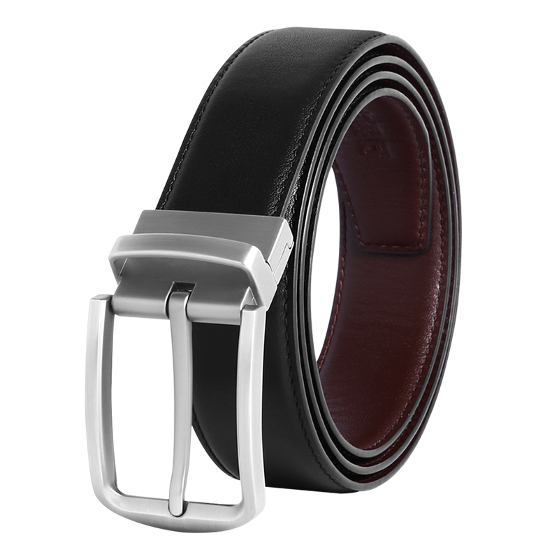 GUGETI Men's Leather Belt with Rotated Pin Buckle 3.5CM