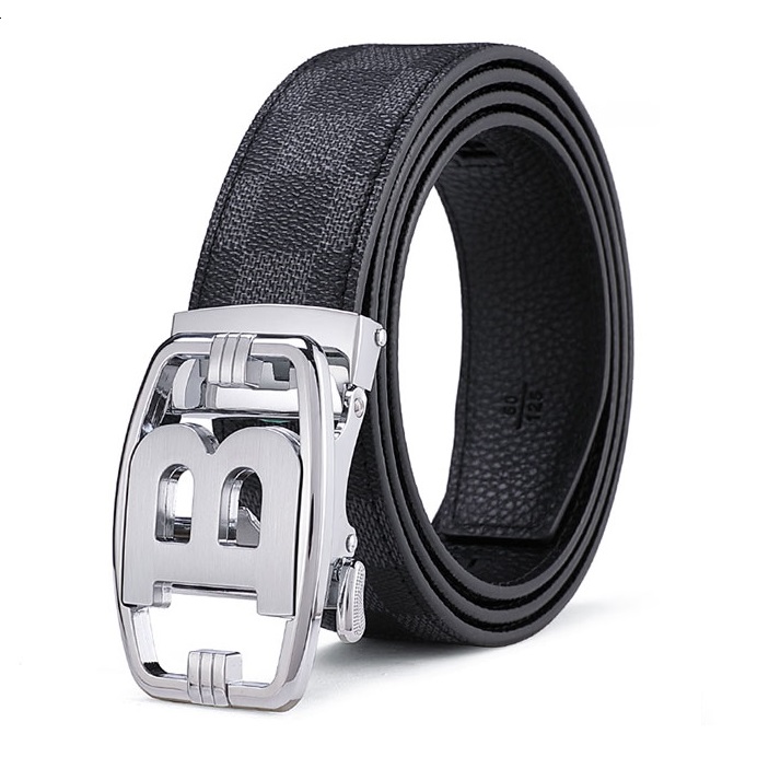 GUGETI Leather Belt with Automatic Letter B Buckle 3.5CM