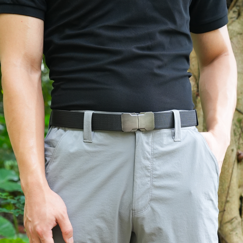 GUGETI Unisex Elastic Stretch Belt with Brushed Quick Release Buckle 3.5CM