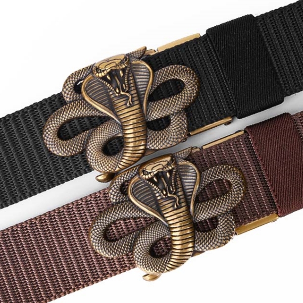 GUGETI Fashion Fabric Belts with Bronze Snake Automatic Buckle 3.5cm