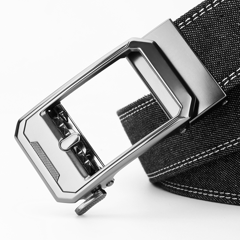 GUGETI Men's Denim Fabric Belt with Pin Buckle Shaped Auto Lock System 3.5cm