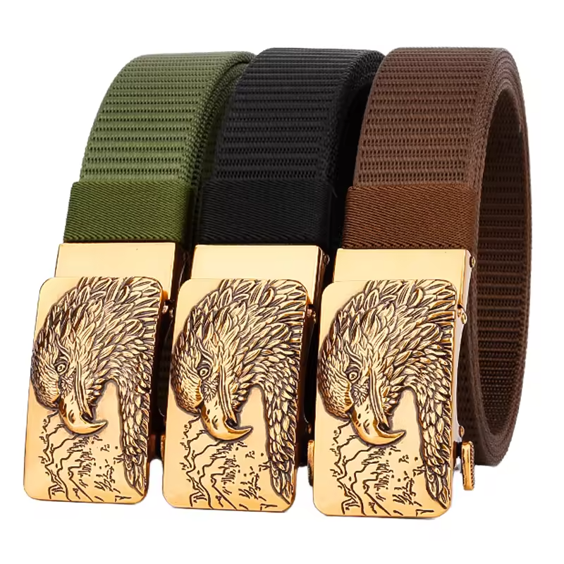 GUGETI Men's Tactical Belt with Golden Eagle Automatic Buckle 3.5CM