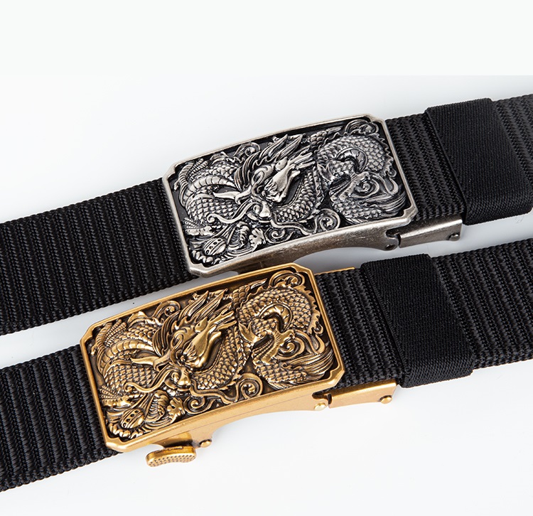 GUGETI Men's Casual Fabric Belt with Chinese Dragon Automatic Buckle 3.5CM