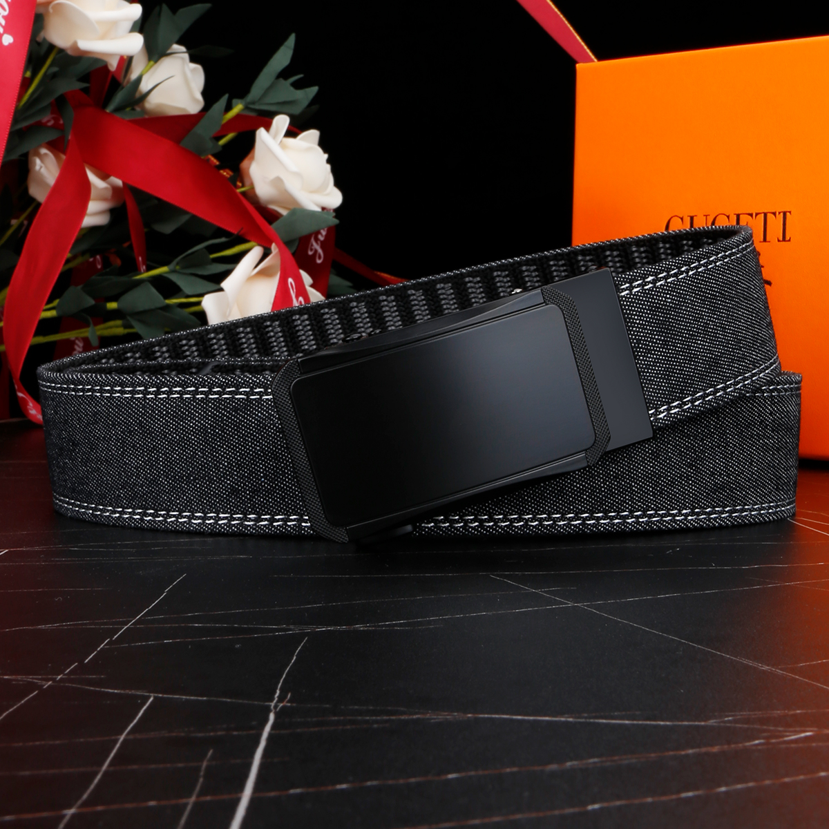 Men's Belt Automatic buckle denim belt canvas  fabric belt 3.4cm