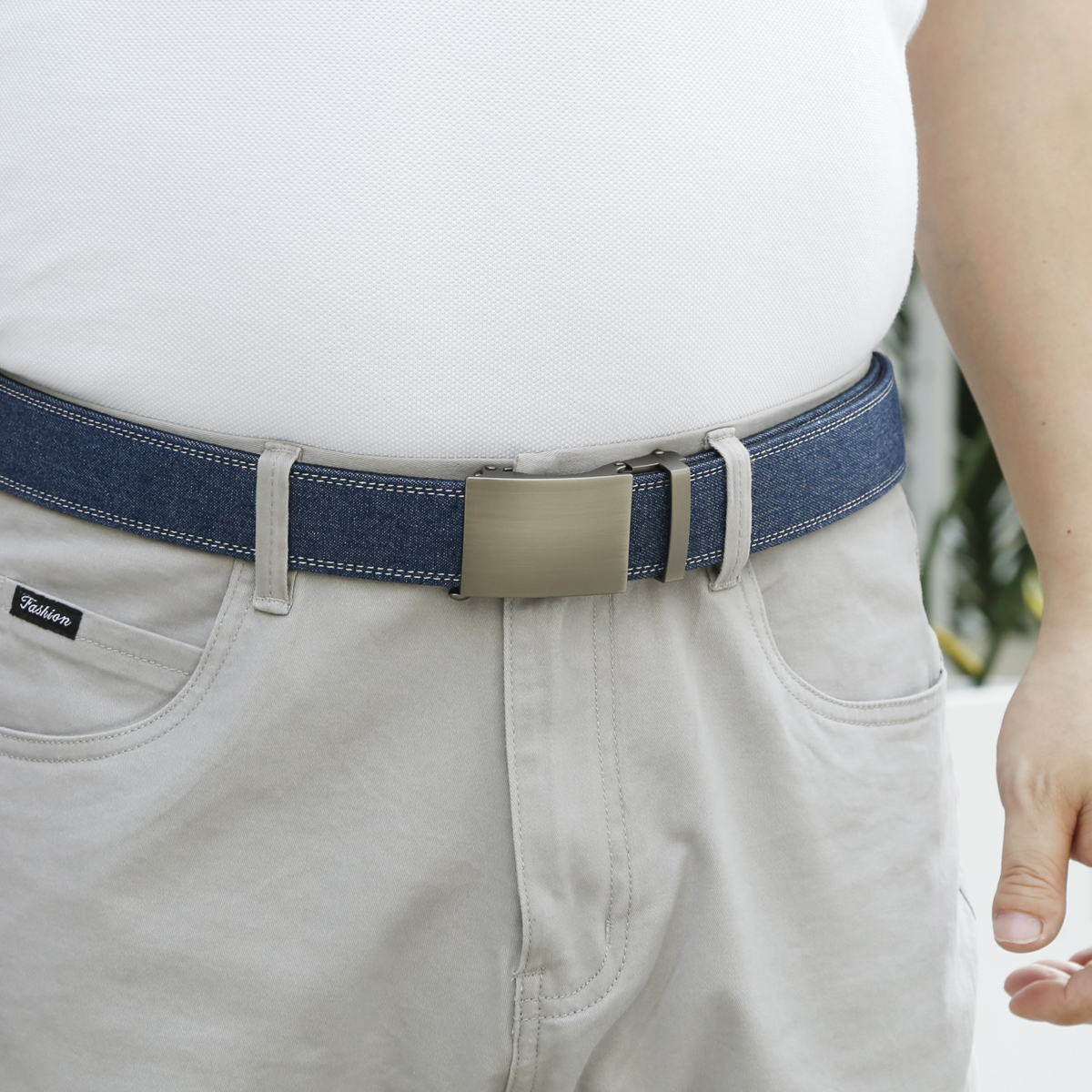 Men's Belt Automatic buckle denim belt canvas  fabric belt 3.4cm