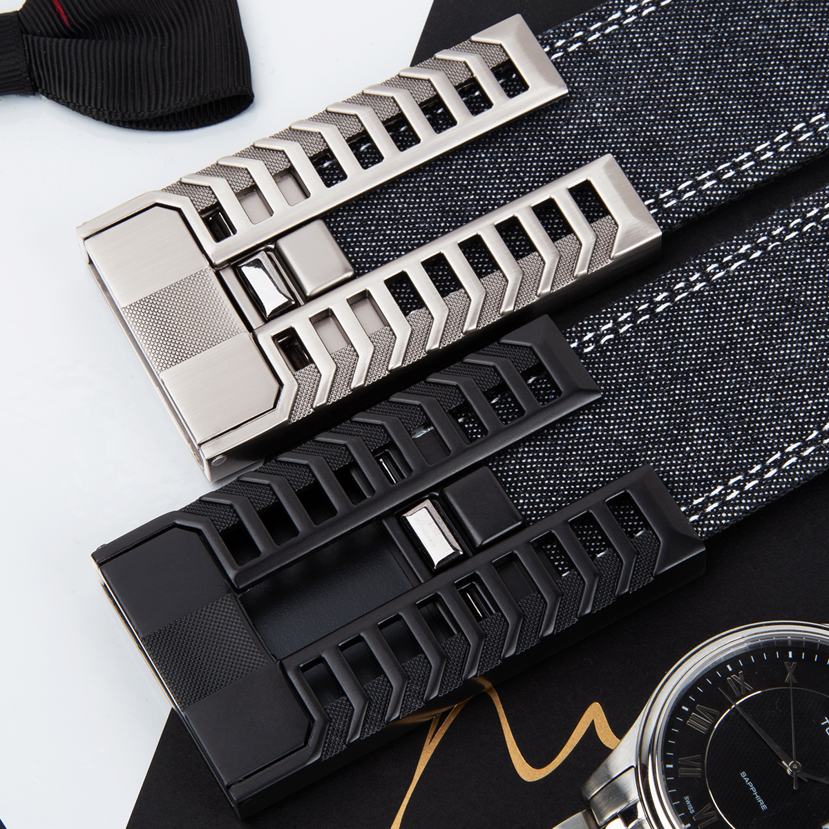 Men's Belt New Patent Automatic buckle denim belt canvas  fabric belt 3.4cm