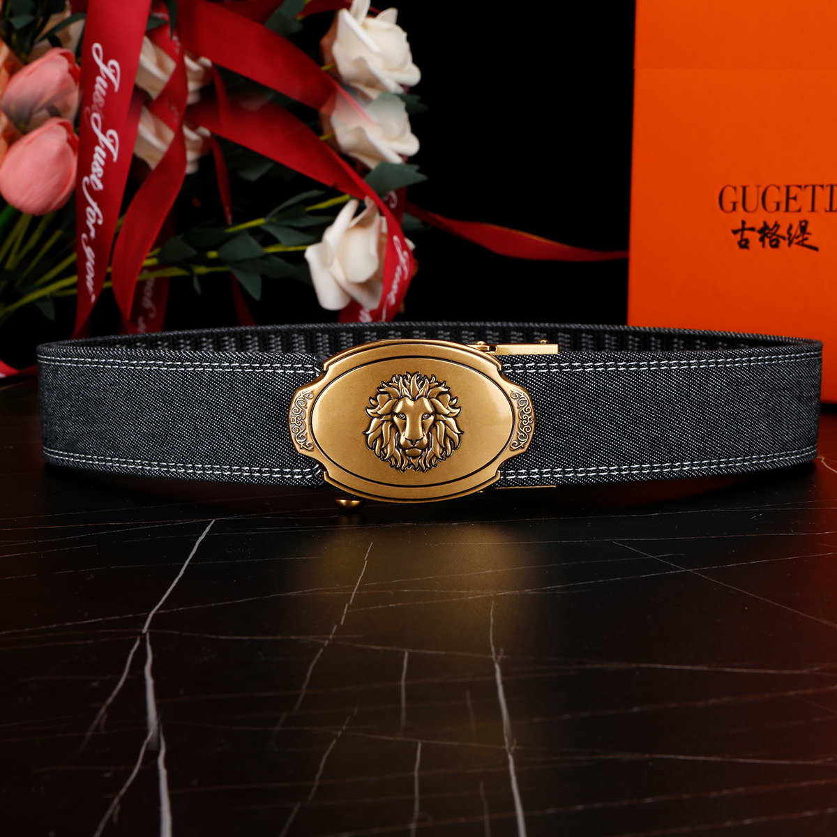 Men's Belt Lion Automatic buckle denim belt canvas  fabric belt 3.4cm