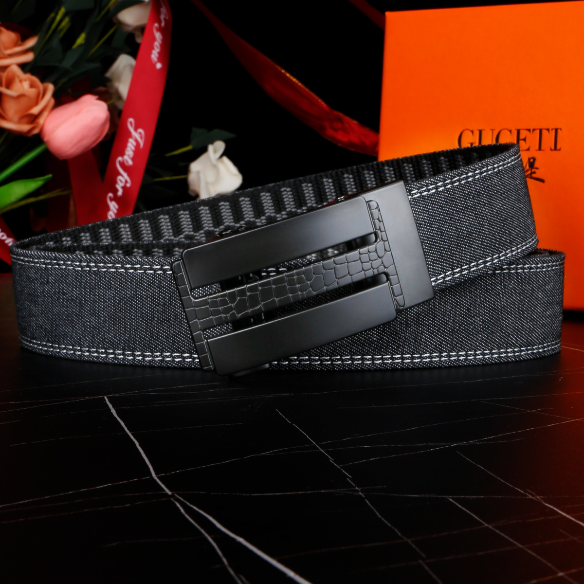 Men's Belt Crocodile grain  Automatic buckle denim belt canvas  fabric belt 3.4cm