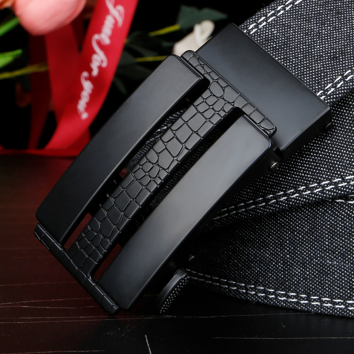 Men's Belt Crocodile grain  Automatic buckle denim belt canvas  fabric belt 3.4cm