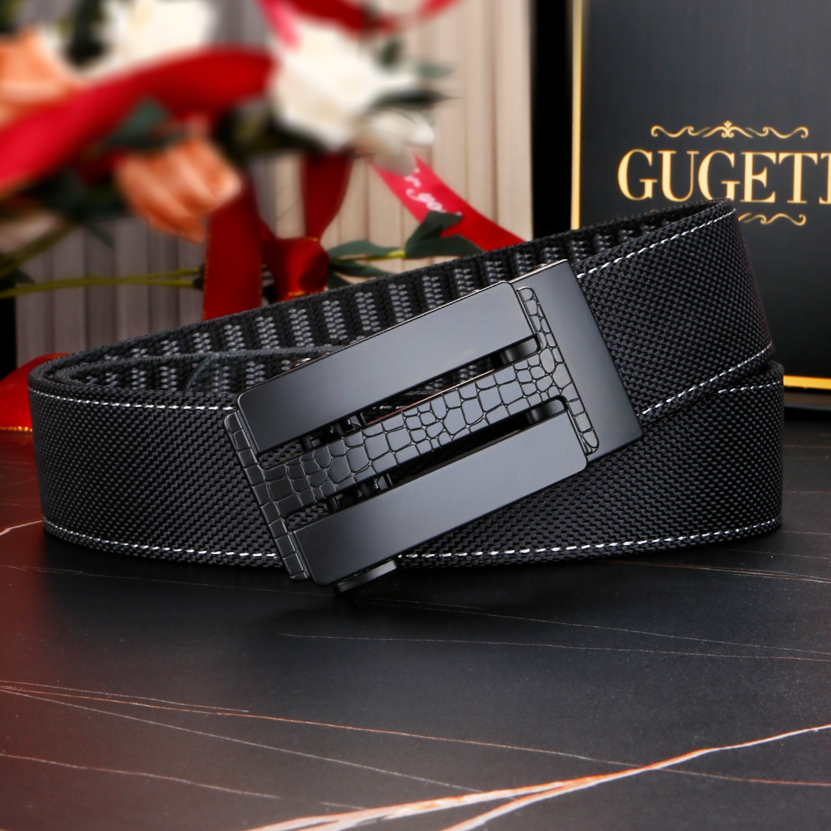 Men's Belt Crocodile grain  Automatic buckle nylon belt canvas  fabric belt 3.4cm