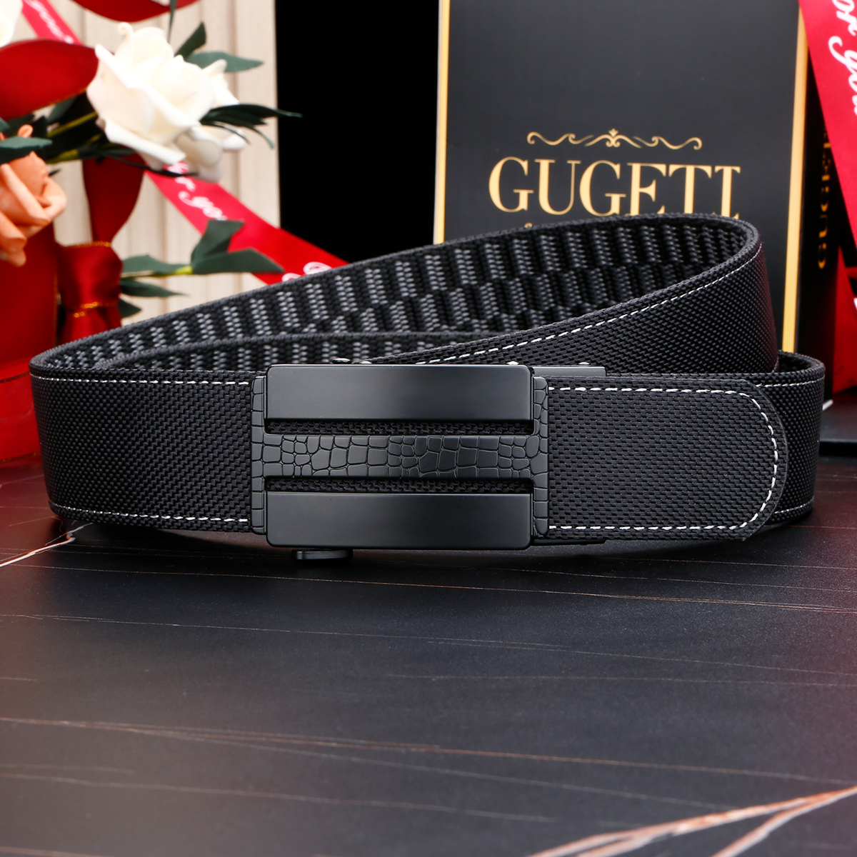 Men's Belt Crocodile grain  Automatic buckle nylon belt canvas  fabric belt 3.4cm