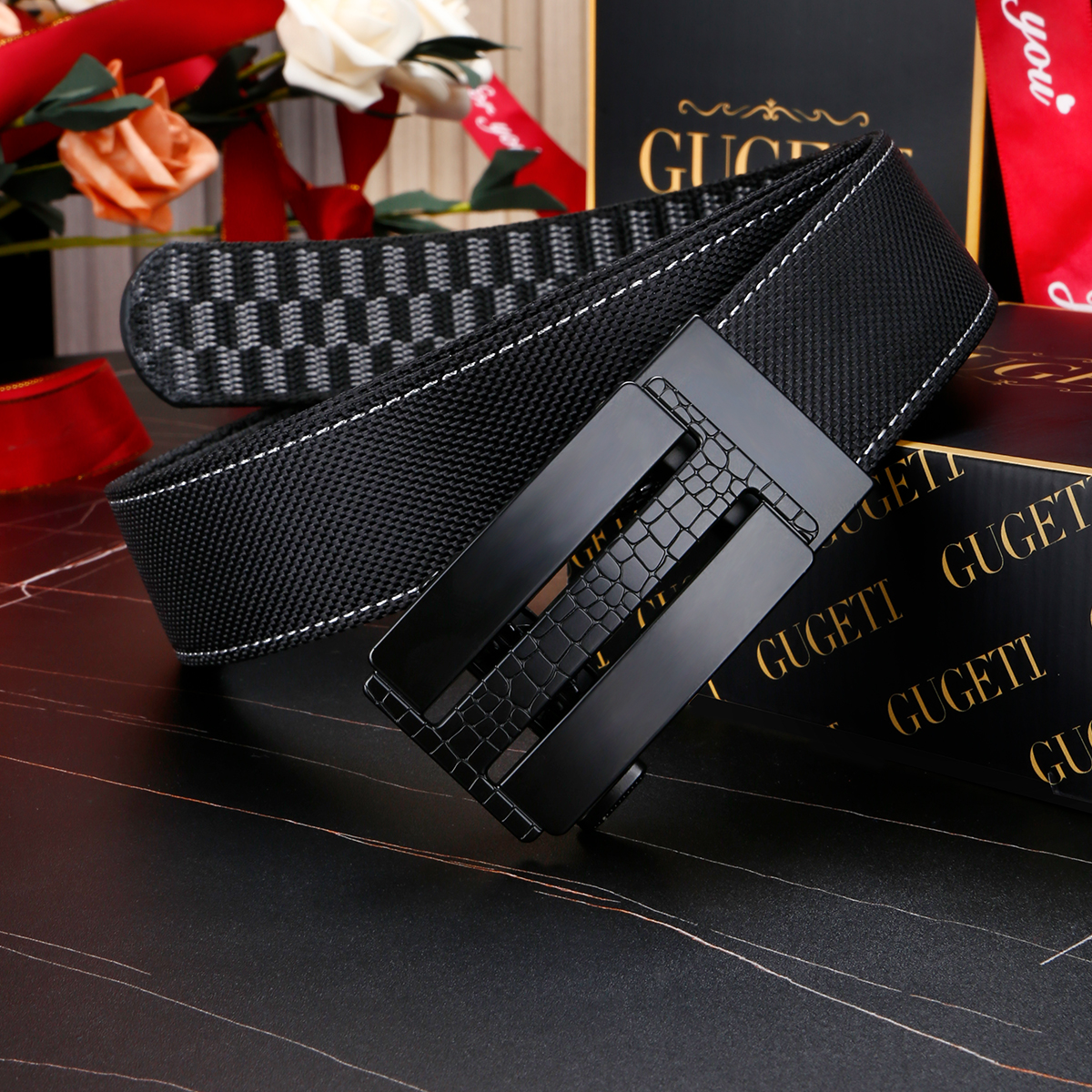 Men's Belt Crocodile grain  Automatic buckle nylon belt canvas  fabric belt 3.4cm