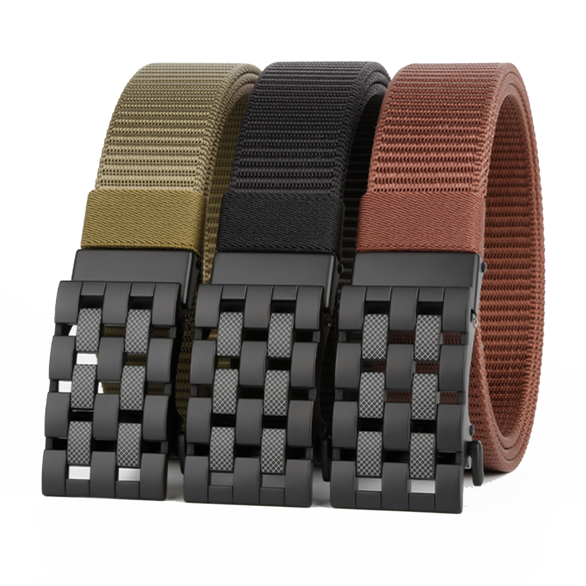 Men's Belt Grid automatic buckle tank belt canvas  fabric belt 3.4cm