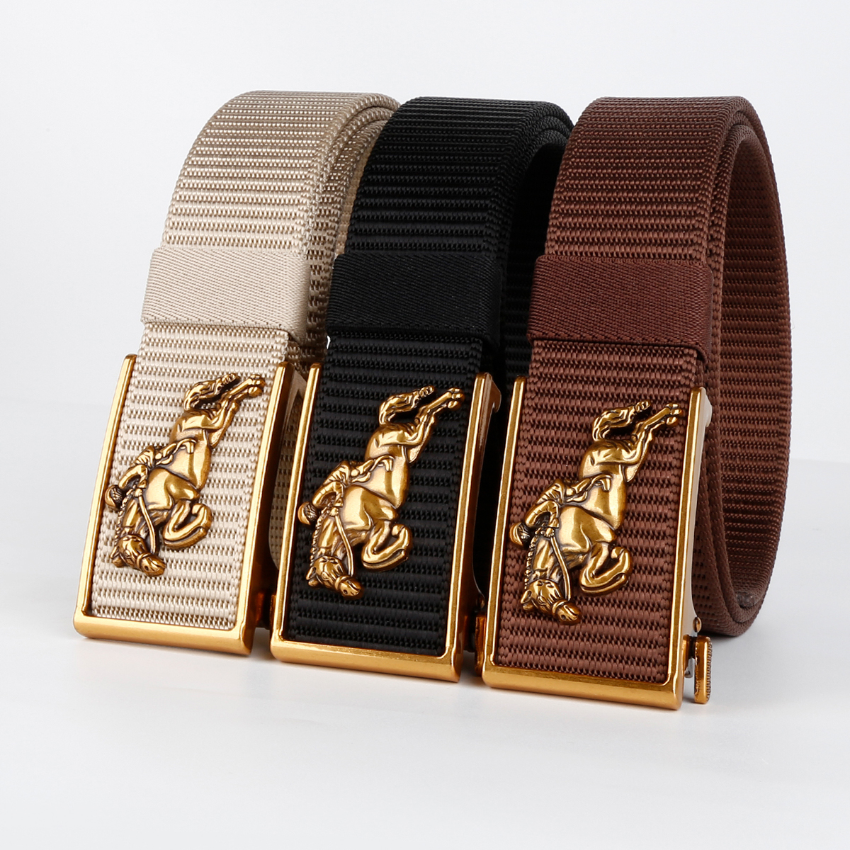 Men's Belt Horse automatic buckle tank belt canvas  fabric belt 3.4cm