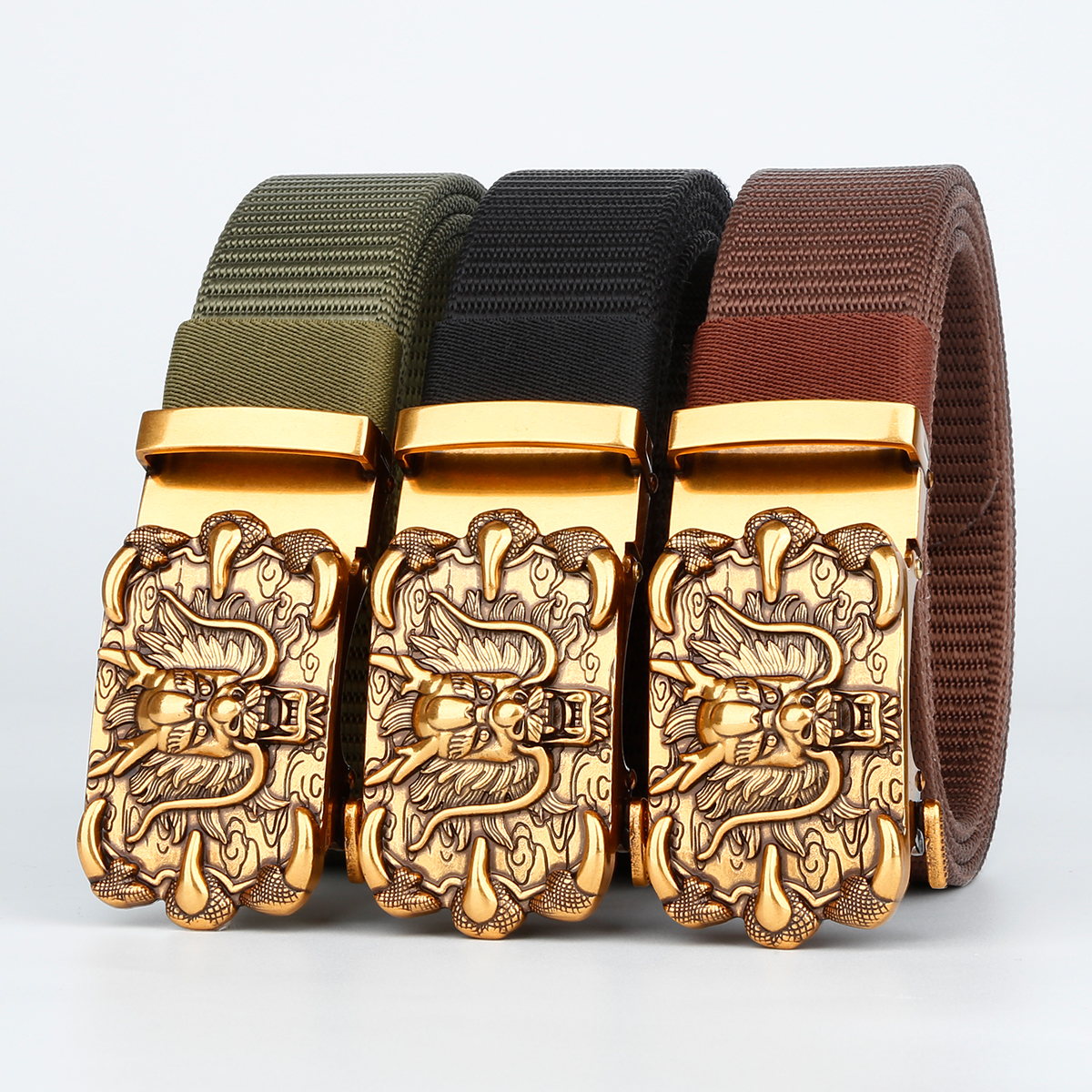 Men's Belt Dragon automatic buckle tank belt canvas  fabric belt 3.4cm