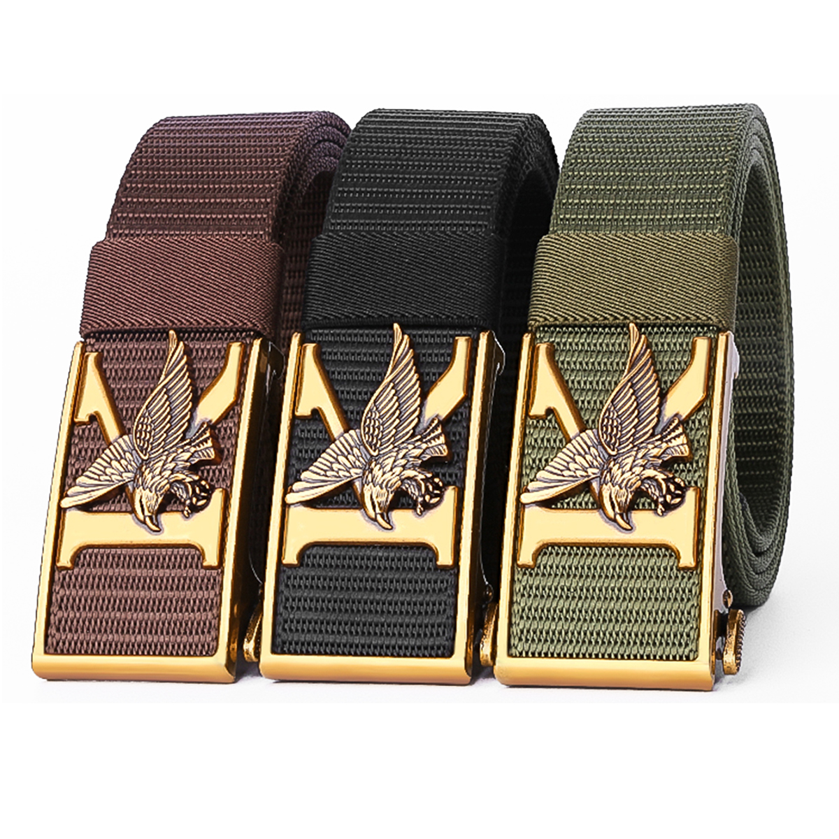 Men's Belt Golden/Sliver K Eagle Automatic buckle tank belt canvas  fabric belt 3.4cm