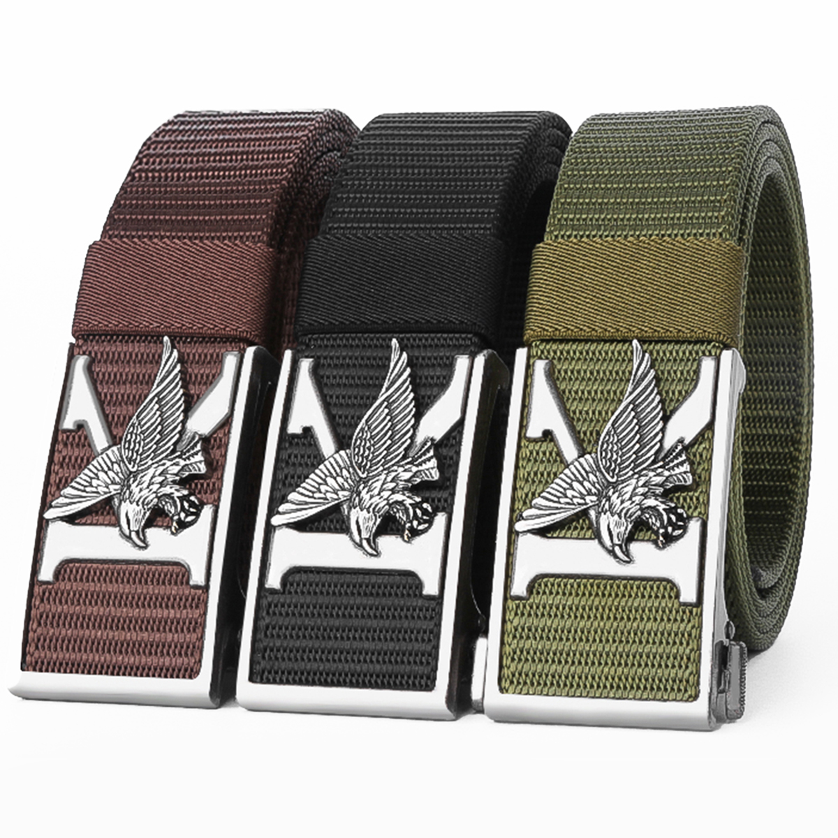Men's Belt Golden/Sliver K Eagle Automatic buckle tank belt canvas  fabric belt 3.4cm