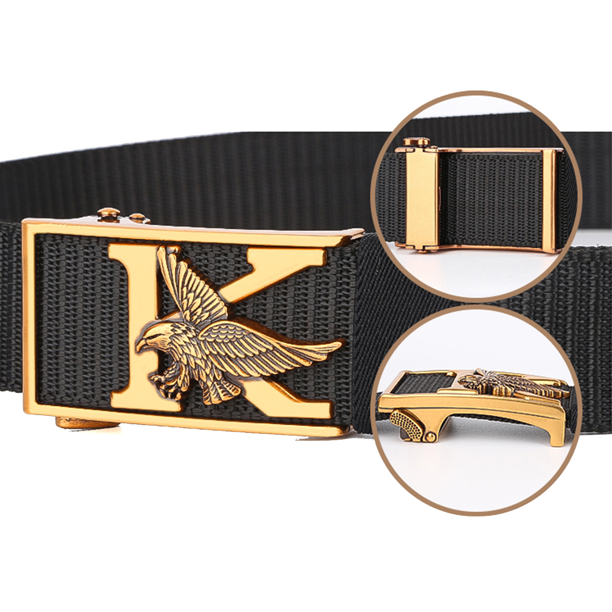 Men's Belt Golden/Sliver K Eagle Automatic buckle tank belt canvas  fabric belt 3.4cm