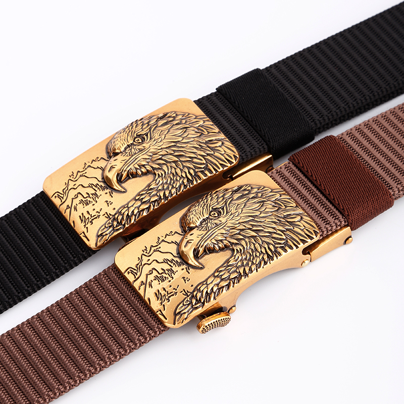 Men's Belt Golden/Sliver Eagle Automatic buckle tank belt canvas  fabric belt 3.4cm