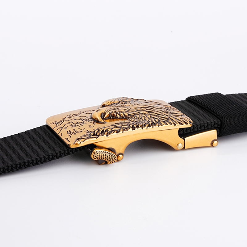 Men's Belt Golden/Sliver Eagle Automatic buckle tank belt canvas  fabric belt 3.4cm
