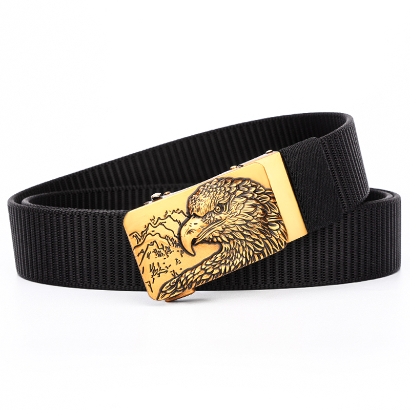 Men's Belt Golden/Sliver Eagle Automatic buckle tank belt canvas  fabric belt 3.4cm