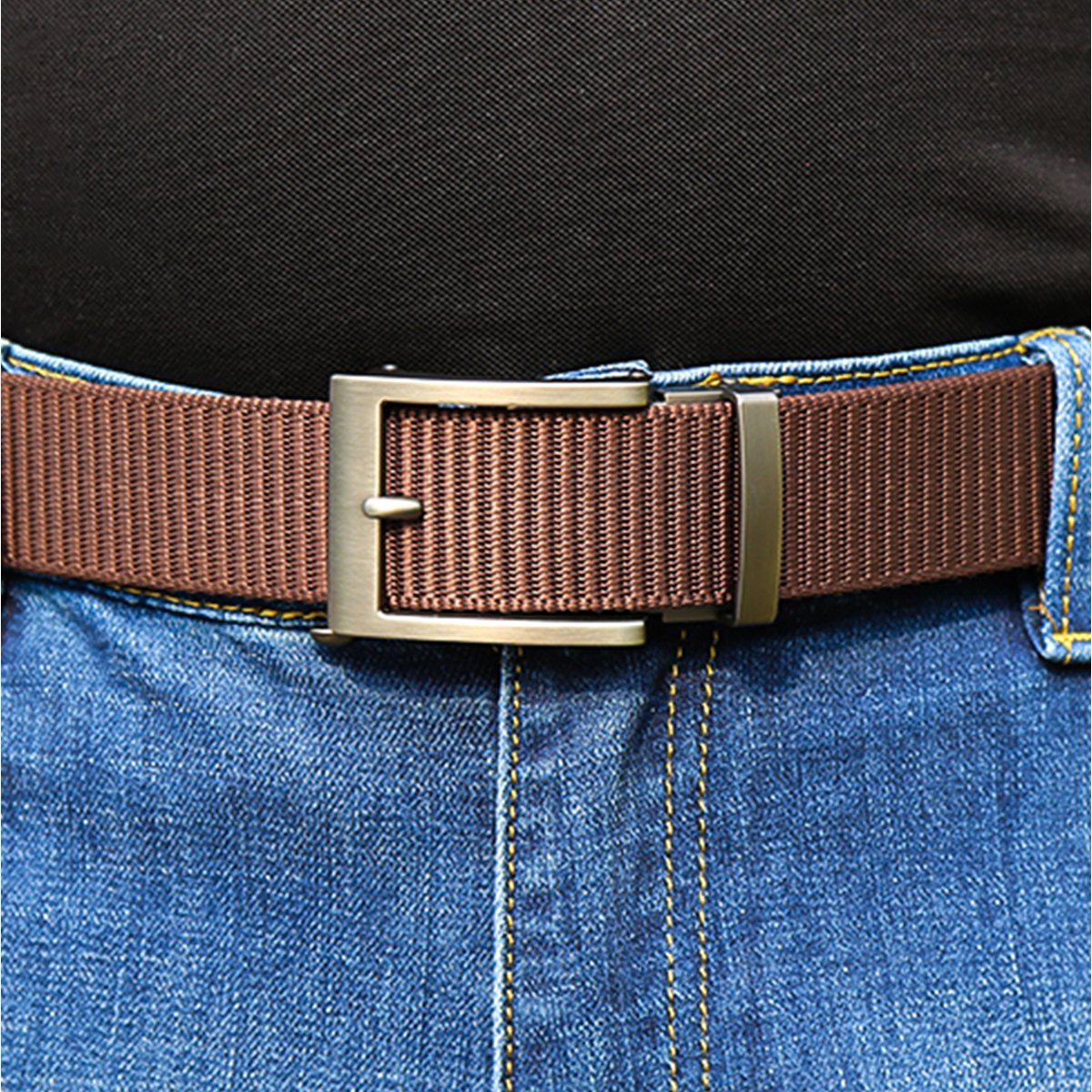 Men's Belt Pin buckle  Automatic buckle tank belt canvas  fabric belt 3.4cm