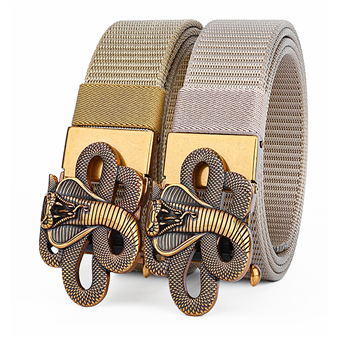 Men's Belt Bronze snake automatic buckle tank belt canvas  fabric belt 3.4cm