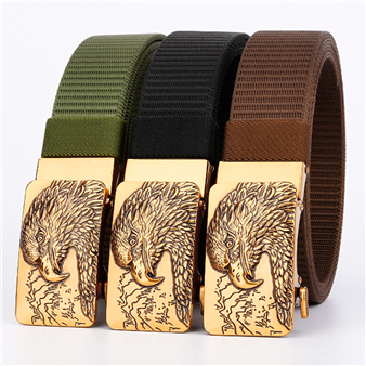 Men's Belt Golden/Sliver Eagle Automatic buckle tank belt canvas  fabric belt 3.4cm